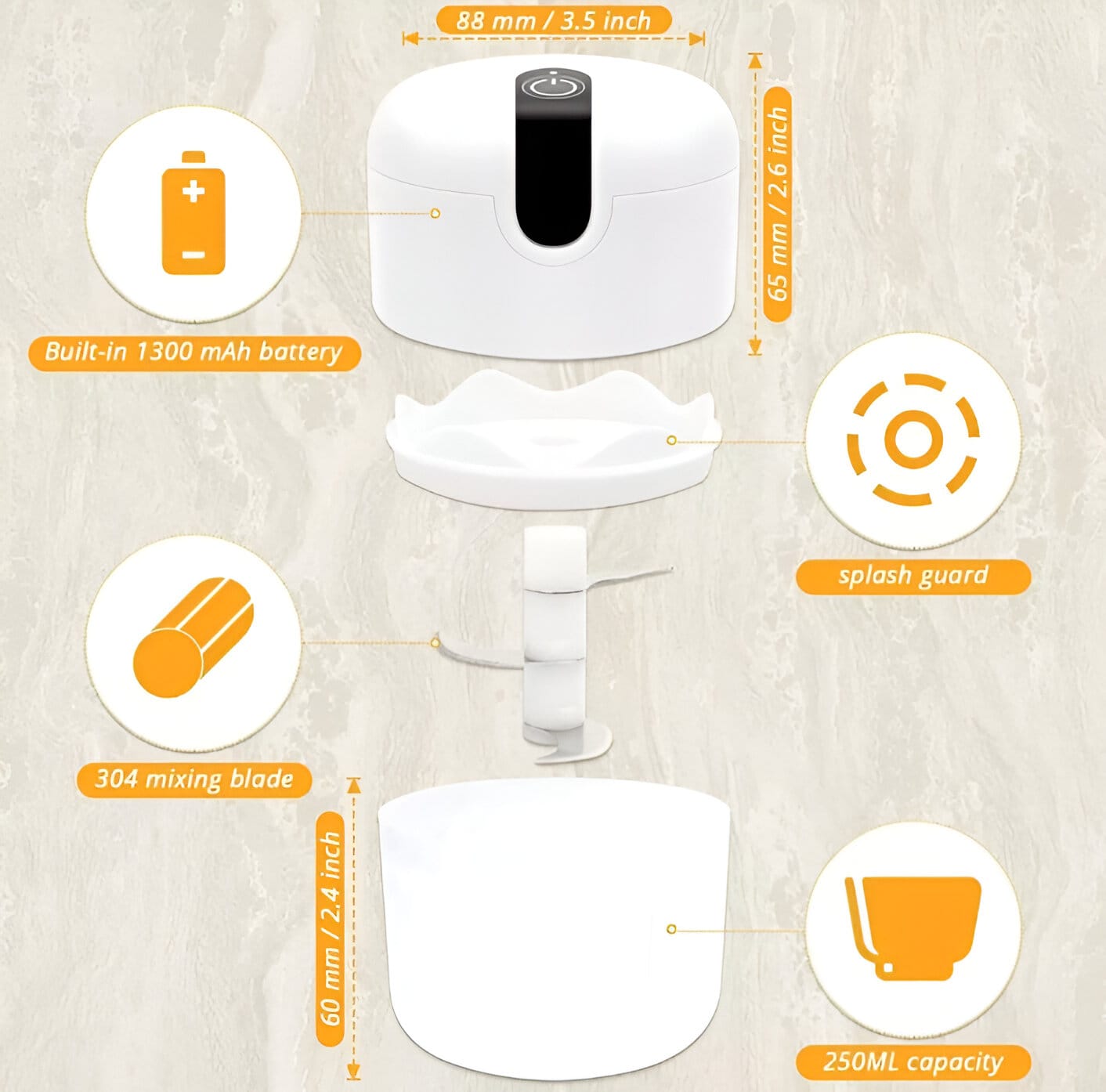 Mini picadora de alimentos eléctrica portátil (blanco/acero inoxidable) – Recargable por USB – Ideal para ajo, carne, chile, condimentos y frutas – Preparación rápida en la cocina